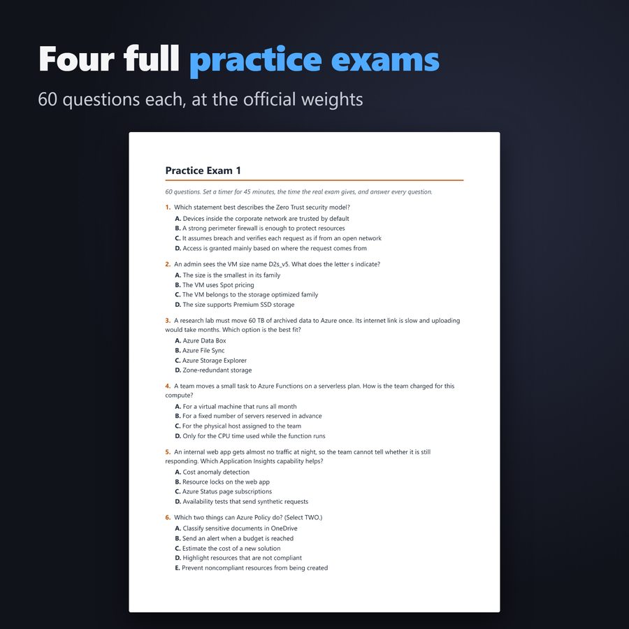 First page of Practice Exam 1, 60 questions at the official weights